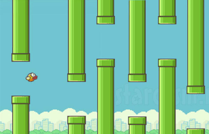 Cartoon flying bird dodging from hitting the pipes Cartoon flying bird dodging from hitting the pipes